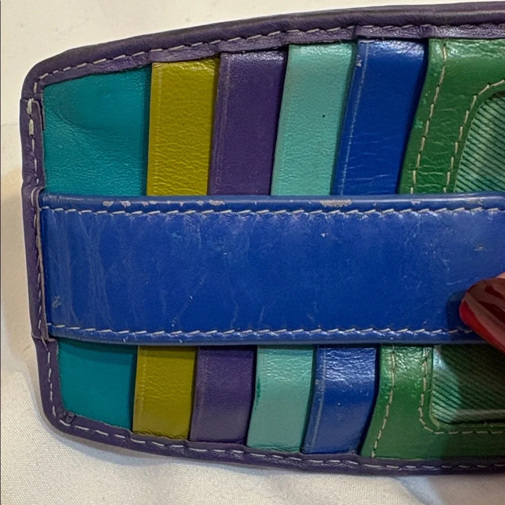Vintage Genuine Leather Colorful Multi Color Block Funky Card Holder Wallet - Picture 9 of 10